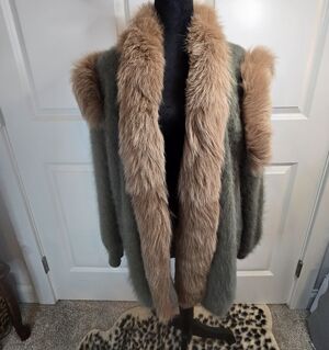 Faux Fur Trimmed Coat in Gray and Brown